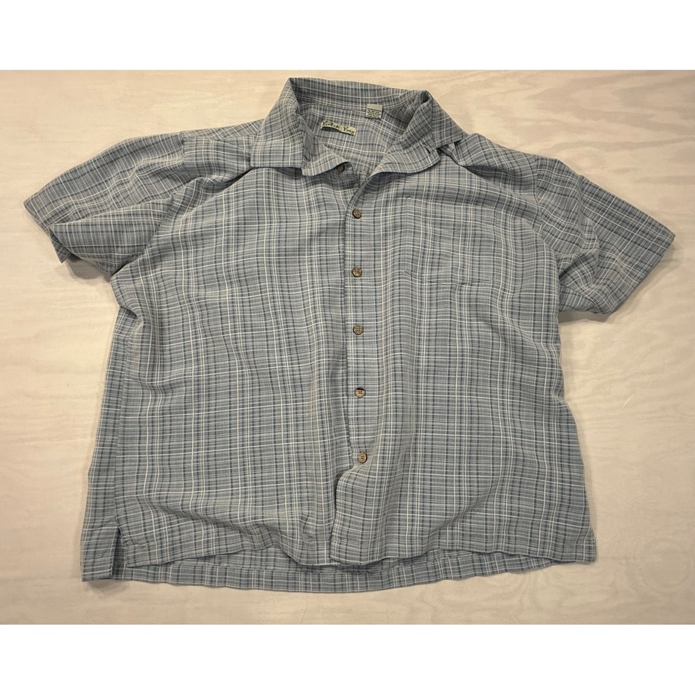 Vintage Camp Collar Plaid Shirt Sleeve Button Shirt Rayon Batik Bay 2XL